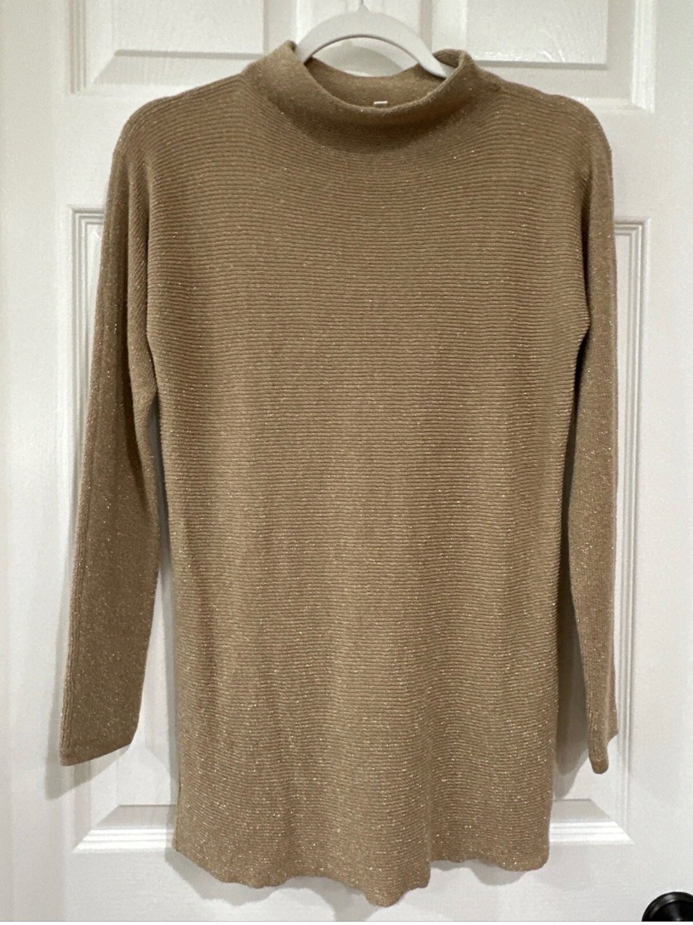 Spense Women's S Long Sleeve Pullover Mock Neck Sweater Gold Metallic